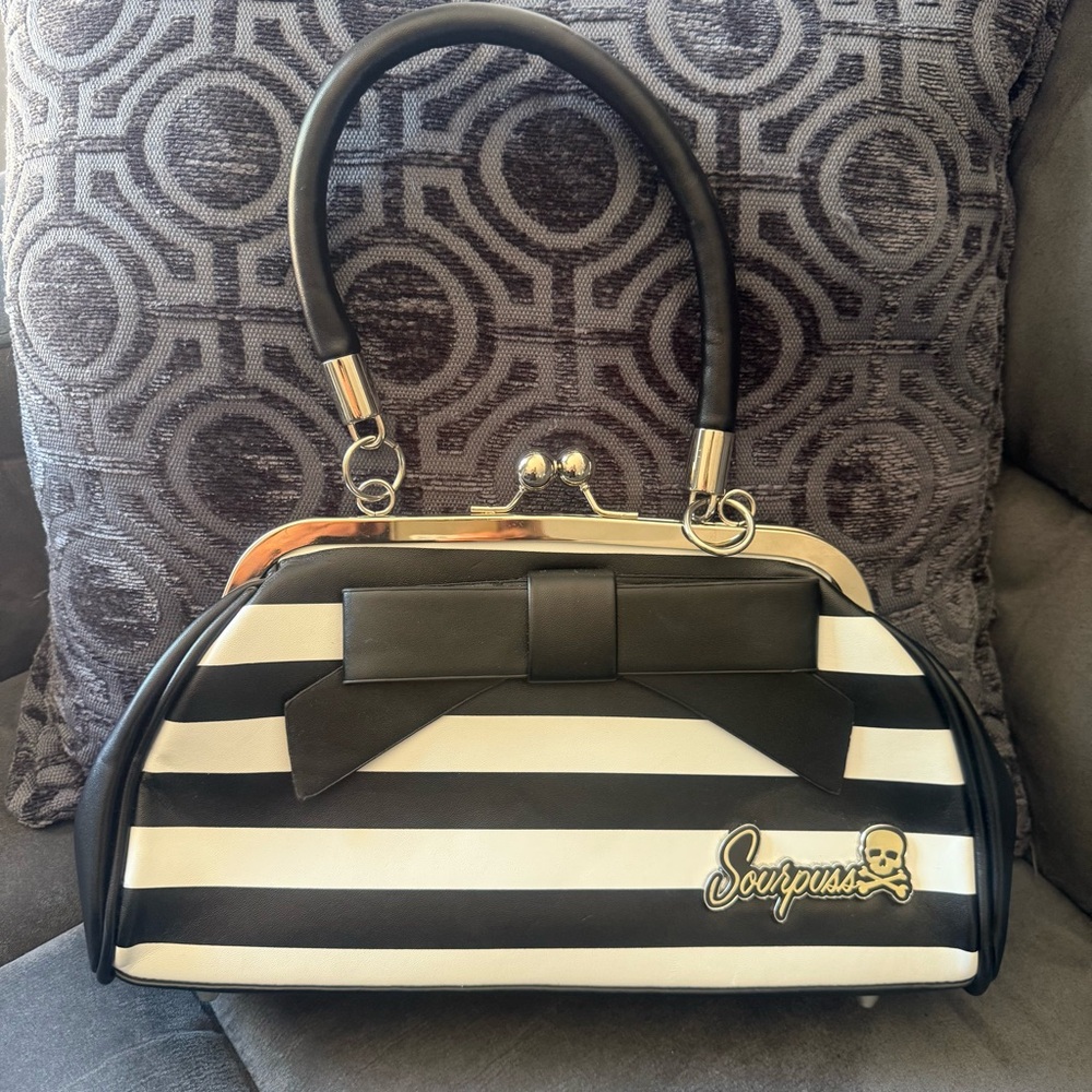 Sourpuss Black and White Striped Clutch